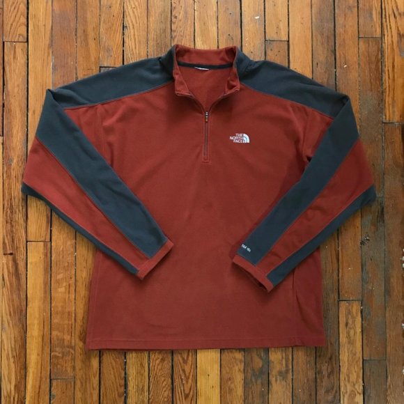 The North Face TKA 100 Mens Burnt Orange and Dark Grey 1/4 Zip Fleece Sweatshirt - Picture 1 of 4
